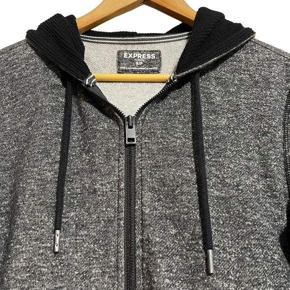 Express Thick Terry Knit Zip Up Grey Hoodie Sweater Size S - Picture 3 of 10